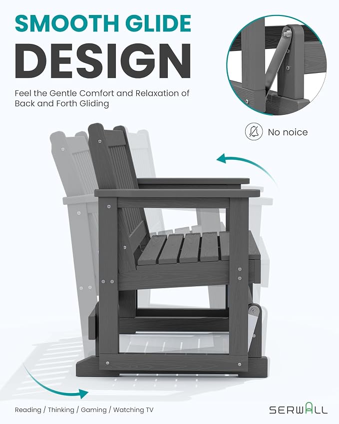 SERWALL Outdoor Glider Rocking Chair, HDPE All-Weather Resistant 2-Person - Image 3