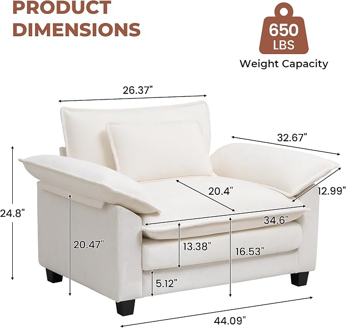 Modern Oversized Accent Chair, Comfy Accent Chair Reading Chairs Cloud Sofa - Image 2