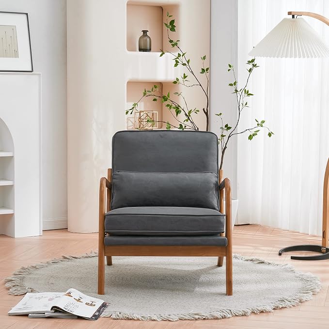 Bonnlo Microfiber Dark Grey Accent Chairs Set of 2, Upholstered Mid Century - Image 5