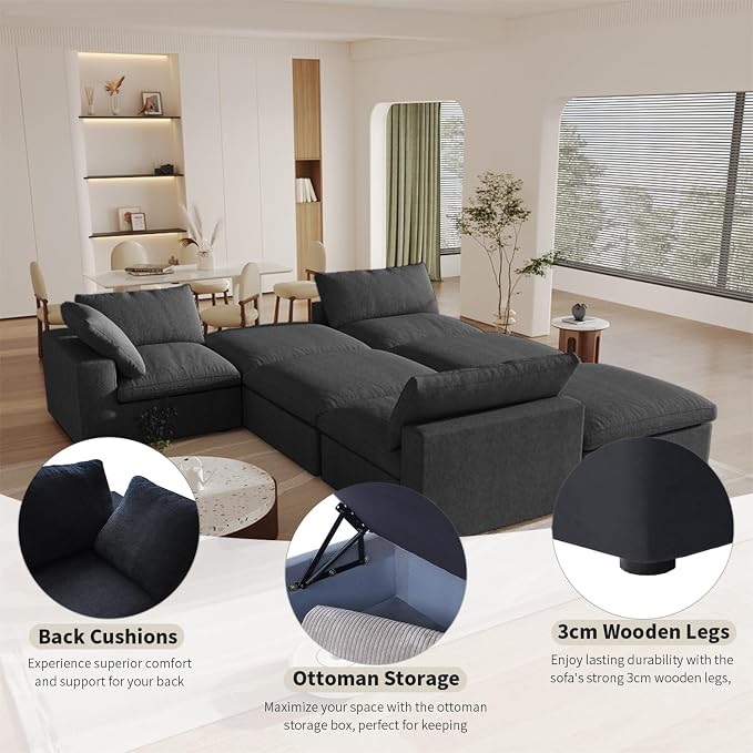 Cloud Couch Modular Sectional Sofa, 160.6" L Shaped Convertible Sectional Sofas - Image 5