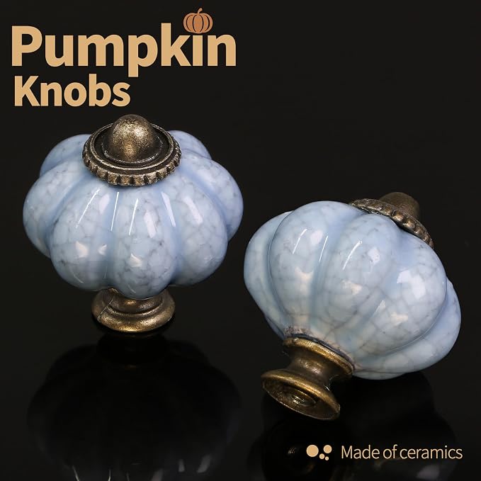 Blue Crackle Pumpkin Knobs 6 Pack Ceramic Cabinet Knobs Vintage Drawer Pulls - Image 5
