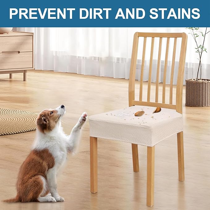 Smiry Waterproof Seat Covers for Dining Room Chairs Set of 6, Stretch Jacquard - Image 6