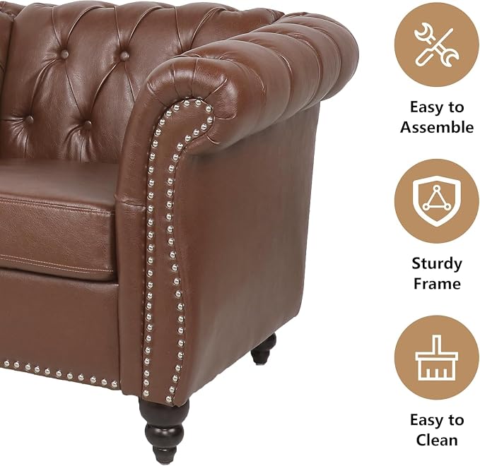 Mid-Century 2 Seater Sofa, Faux Leather Loveseat - Image 5