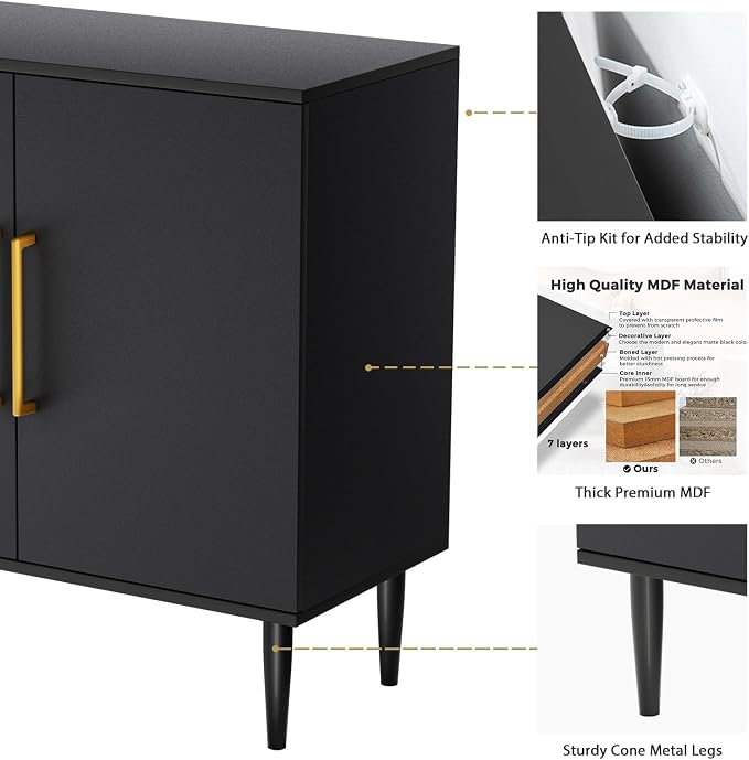 Vrullu Modern Storage Cabinet, Free Standing Buffet Cabinet, Wood Accent - Image 7