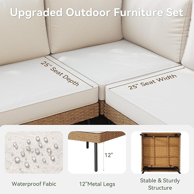 Aoxun Patio Furniture Set, 5 Piece Outdoor Sectional Sofas - Image 3