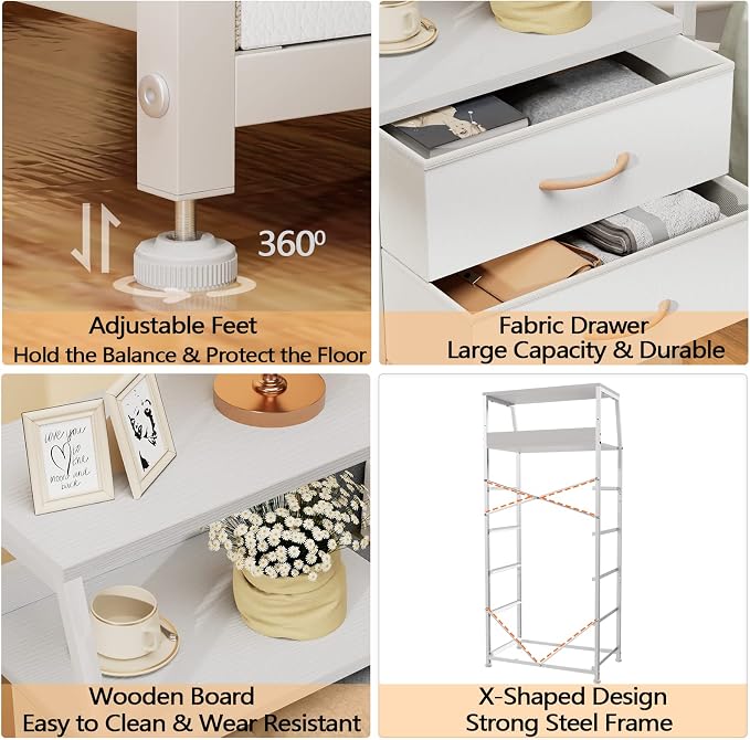 Furnulem White Dresser with 5 Drawers, Vertical Storage Tower Fabric Dresser - Image 5