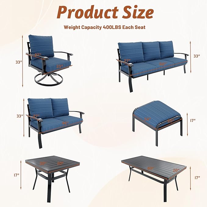 HOMREST Patio Furniture Sets 4 PCS Outdoor Metal Conversation Sets, 360 Degree - Image 6