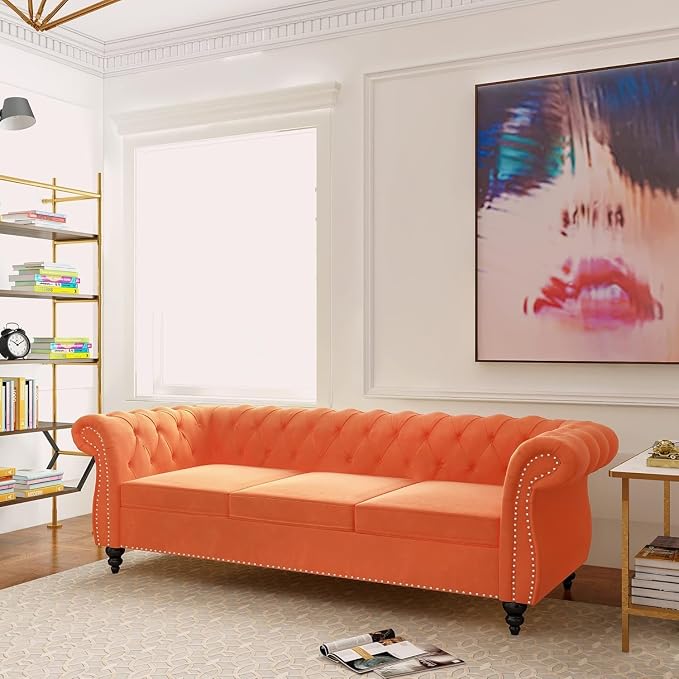 Chesterfield 3 Seater Sofa, Modern Velvet Tufted Couch 3 Seater - Image 4