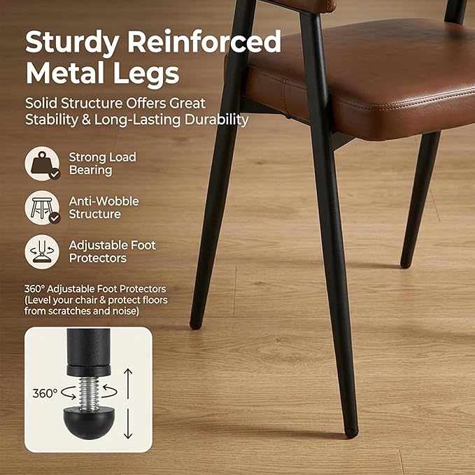 HNY Modern Dining Room Arm Chairs Set of 4, Retro Faux Leather Upholstered - Image 6