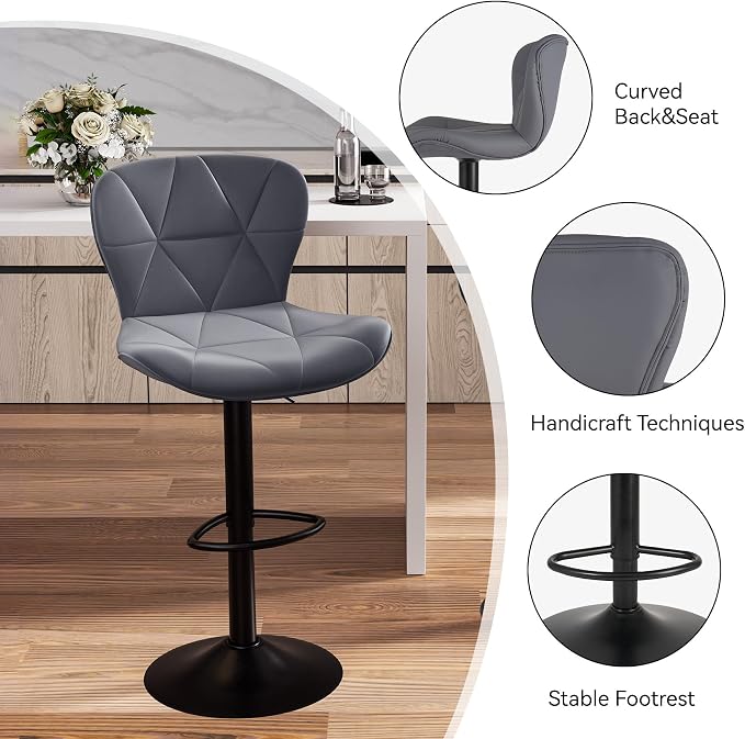 Nalupatio Modern Bar Stools Set of 3, Adjustable Faux Leather Upholstered - Image 3