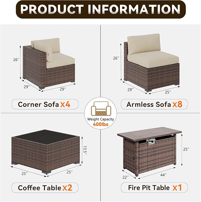 Aoxun Patio Furniture Sets, 15-Piece Outdoor Patio Furniture - Image 2