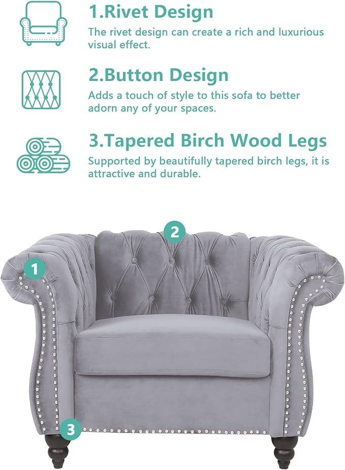 QHITTY 2 Piece Living Room Set, Sectional Chesterfield Sofa Chair Contemporary - Image 3