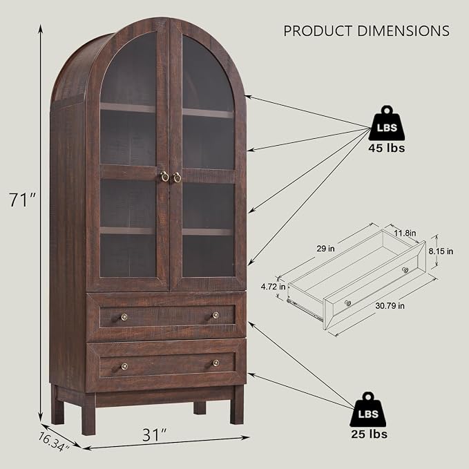 IFGET 71" Tall Arched Kitchen Pantry Cabinet, Wood Kitchens Storage Cabinets - Image 2