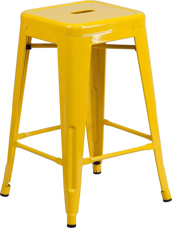 Flash Furniture Kai Commercial Grade 24" High Backless Yellow Metal - Image 4