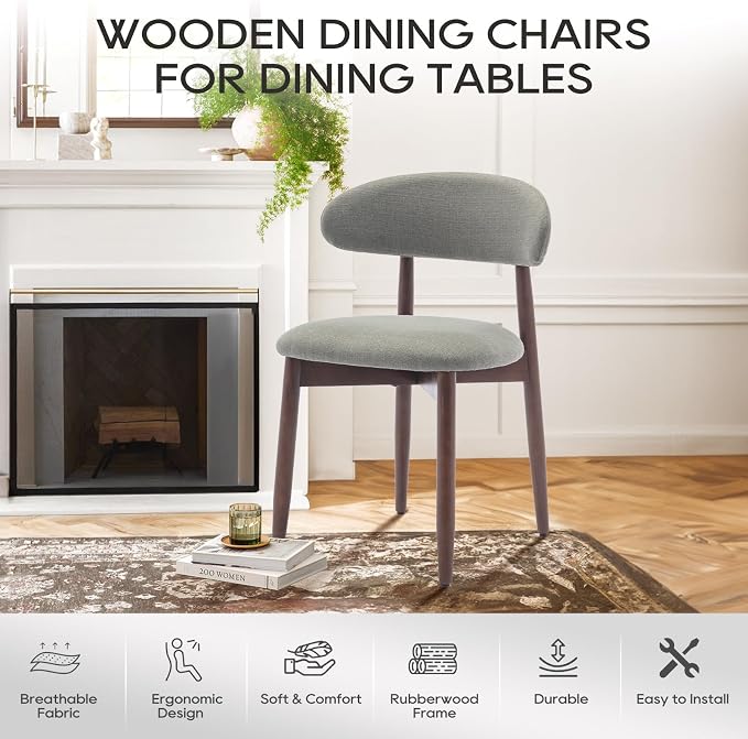 COLAMY Wooden Dining Room Chairs Set of 2, Modern Upholstered Fabric Dining - Image 6