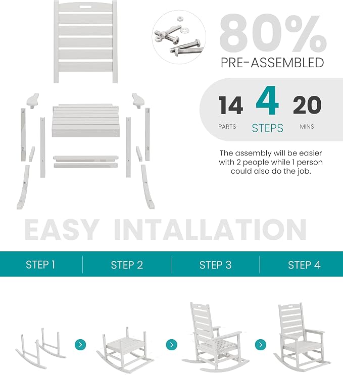 SERWALL Outdoor Rocking Chair Set of 2, Oversized Rocking Chair - Image 5