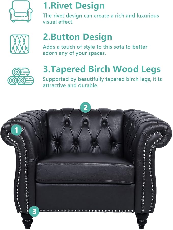 QHITTY 2 Piece Living Room Set, Sectional Chesterfield Sofa Chair Contemporary - Image 4