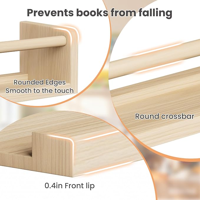 upsimples 2 Pack Nursery Book Shelves, 15.7 Inch Floating Bookshelves - Image 4