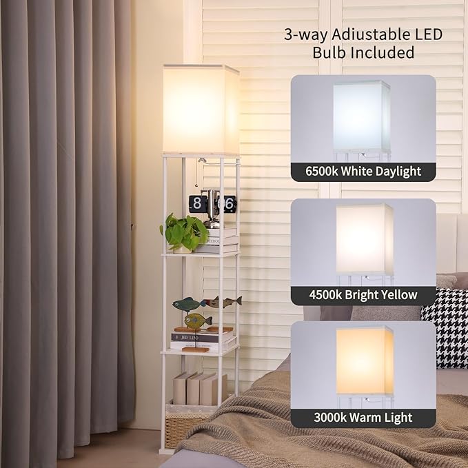 Gupuzm Floor Lamp with Shelves, 4 Layer Square Standing Lamp with 3 Color - Image 2