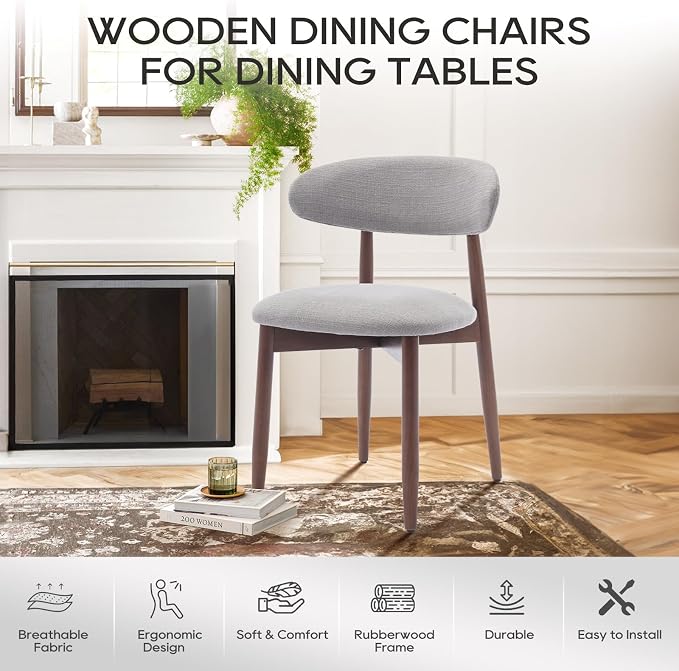 COLAMY Wooden Dining Chairs Set of 4, Modern Fabric Upholstered Dining Room - Image 6