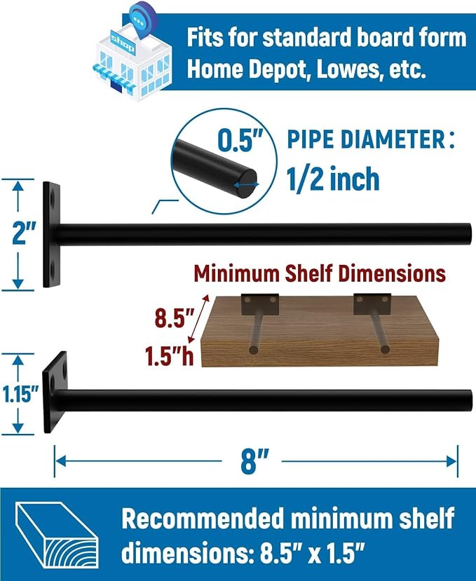 LEOPO Black 24-Pack 8 inch Floating Shelf Brackets, Hidden Shelf Bracket - Image 3