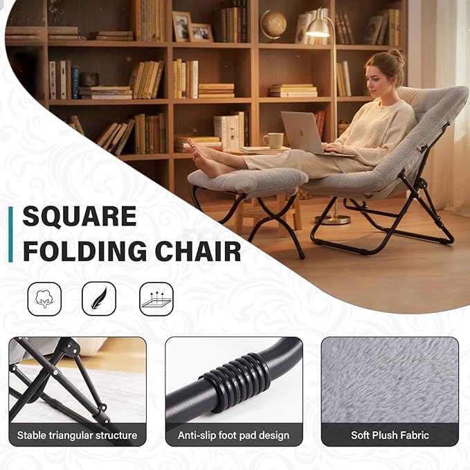 Tiita Folded Chair with Ottoman, Soft Faux Fur Oversized Folding Accent Chair - Image 9