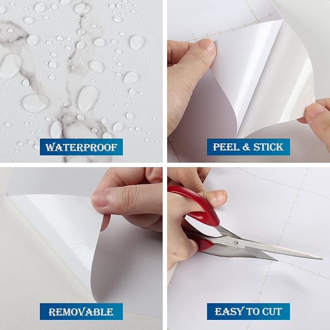 FunStick 24"x394" Thick White Marble Contact Paper Peel and Stick Countertop - Image 4