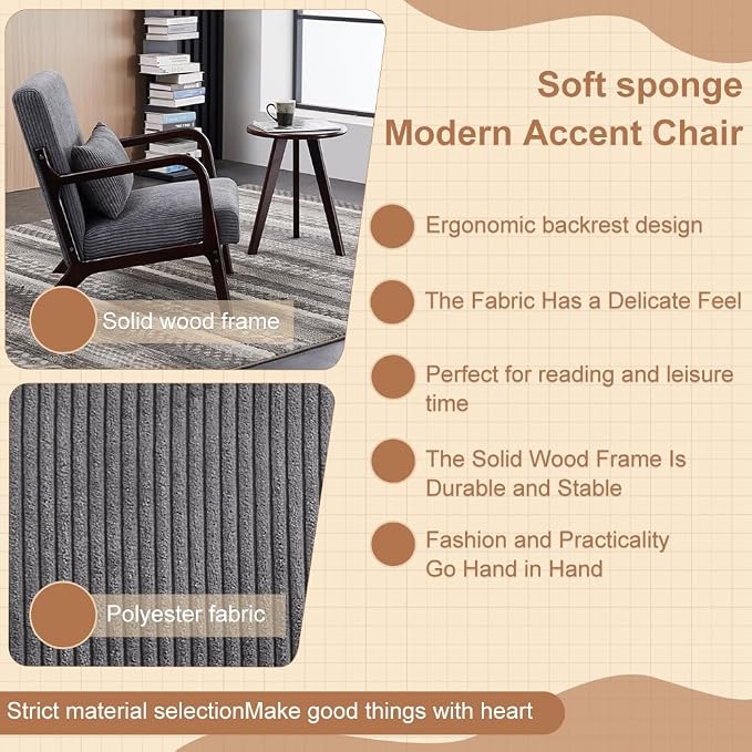 Hanuq】Mid-Century Modern Accent Chair&Coffee Table Set, Vintage Luxury Style - Image 7