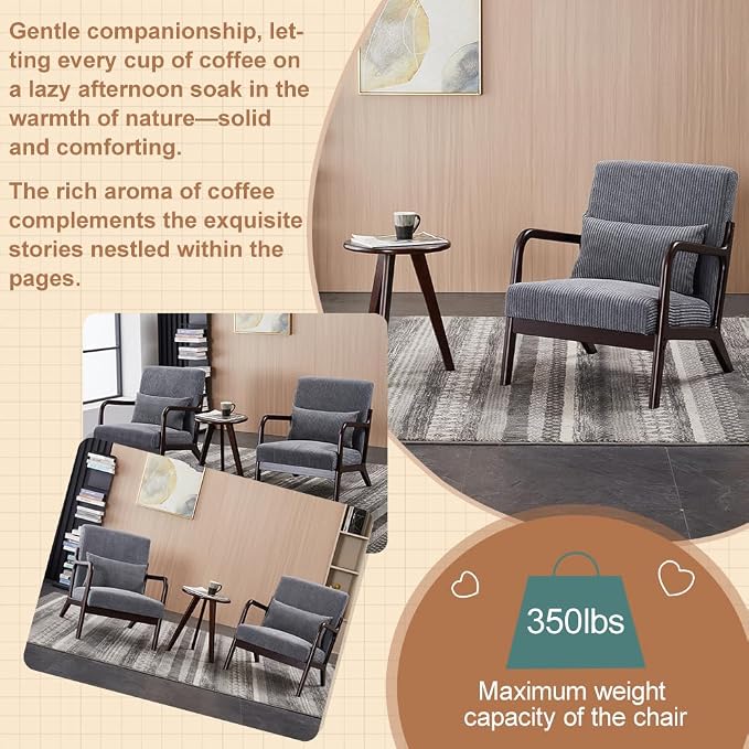 Mid-Century Modern Accent Chair&Coffee Table Set, Vintage Luxury Style - Image 5