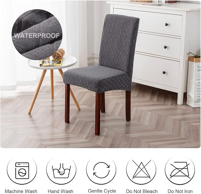 Genina Waterproof Chair Covers for Dining Room Set of 6, Stretch Jacquard - Image 7