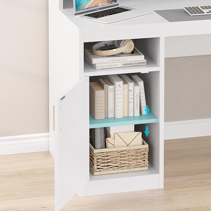 YOMILUVE Computer Desk with 3 Drawer & Storage Shelves, Home Office Desk with - Image 6