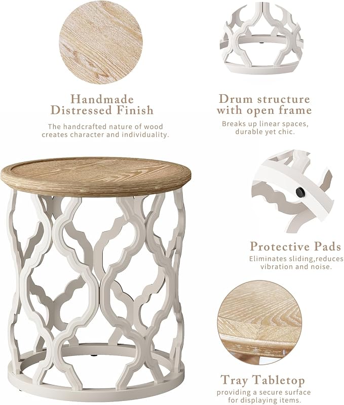 karlott Farmhouse End Table, 18.5'' French Country Round Side Table, Distressed - Image 9