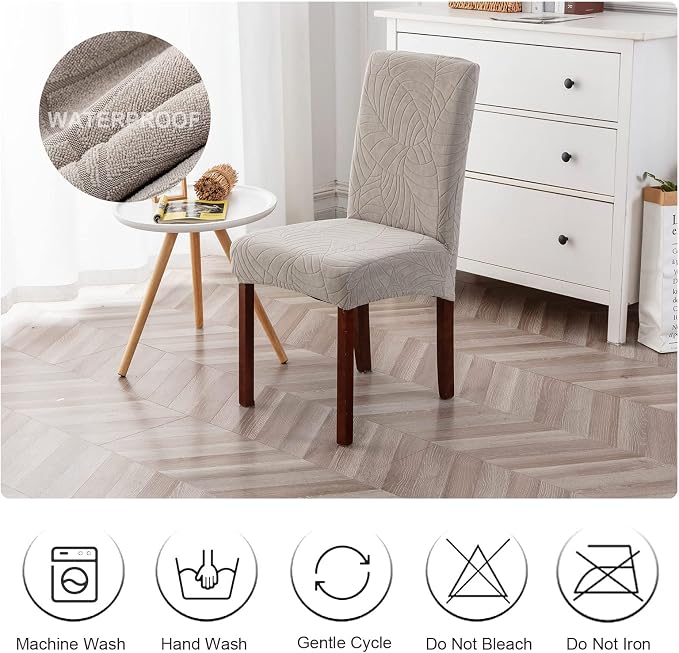 Genina Waterproof Chair Covers for Dining Room 6 Pack, Stretch Jacquard Dining - Image 7