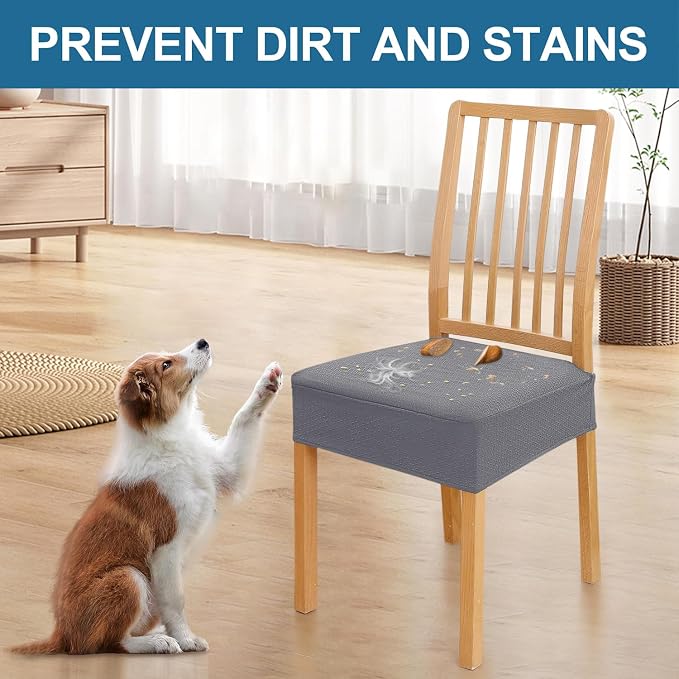 Smiry Waterproof Seat Covers for Dining Room Chairs Set of 8, Stretch Jacquard - Image 6
