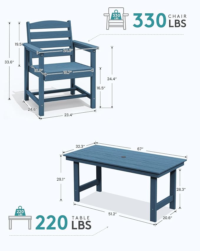 SERWALL Patio Dining Chair Set of 2, All Weather HDPE Outdoor Dining Chair - Image 4