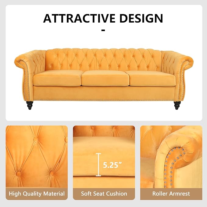 QHITTY 3 Piece Living Room Set, Sectional Chesterfield Sofa Chair Contemporary - Image 4