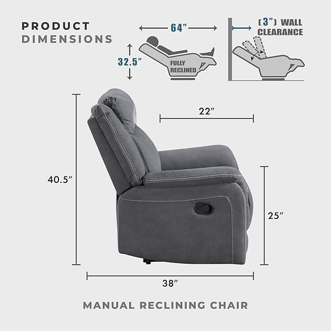 Lexicon Manual Recliner Chair, Polished Microfiber Reclining Sofa Chair - Image 2