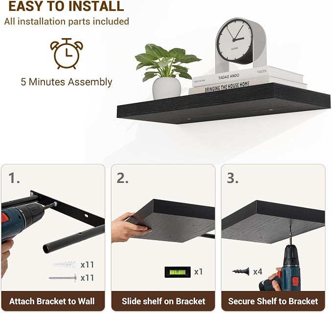 Acovy 16 Inch Floating Shelves, Wooden Shelves - Image 6