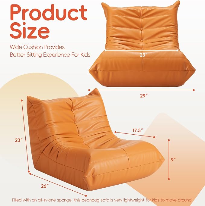Hobestluk Small Bean Bag Chair Waterproof Leather Beanbag Lazy Floor Sofa Bean - Image 2