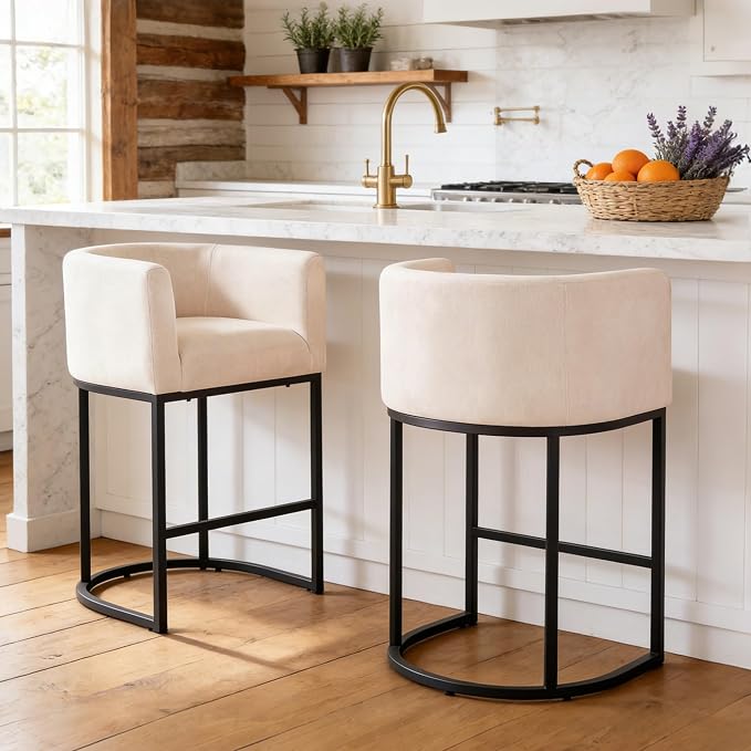 ClinQ 26" H Counter Height Bar Stools Set of 6, Modern Barrel Counter Stools - Image 8