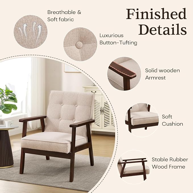 Bonzy Home Mid-Century Modern Accent Chair, Upholstered Fabric Armchair - Image 5