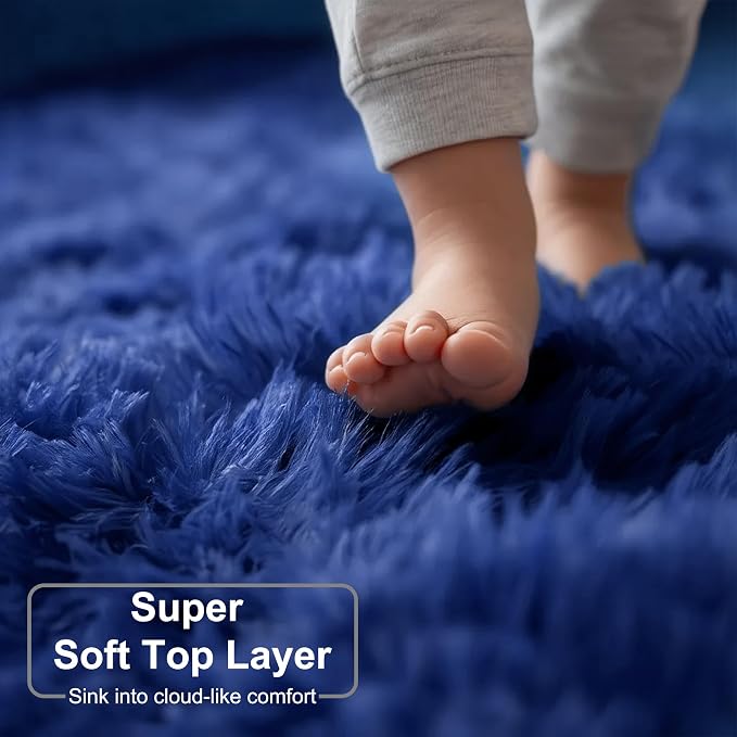 Navy Blue Round Rug 6Ft for Boys Bedroom, Large Fluffy Fuzzy Circle Area Rugs - Image 4