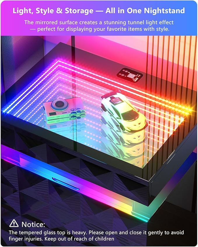 HWB Nightstand with RGB Lights, 3 Drawers Night Stand with Hidden Storage - Image 5