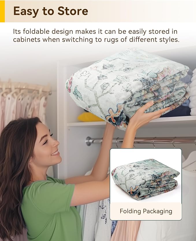 RELEANY Area Rugs 8ft Washable Non-Slip, Floral Vintage Distress Print Pattern - Image 6