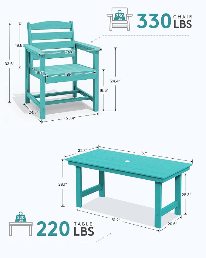 SERWALL Patio Table Set, 5-Piece Outdoor HDPE Furniture - Image 4