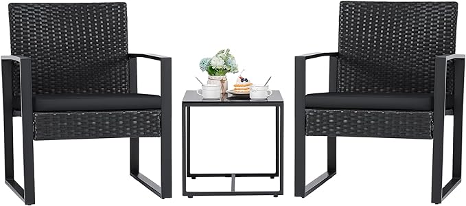 Flamaker 3 Pieces Outdoor Patio Wicker Furniture Set, Modern Rattan Chair by Flamaker