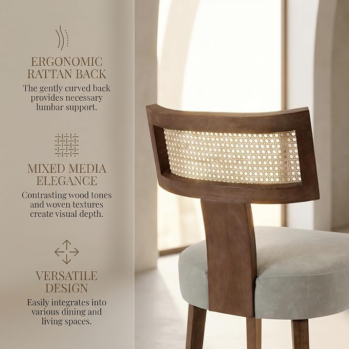HNY Mid Century Modern Rattan Dining Chairs Set of 4, Farmhouse PU Leather - Image 5