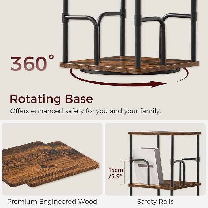 MAHANCRIS 5-Tier Rotating Bookshelf, Freestanding Corner Bookshelf, 360° - Image 6