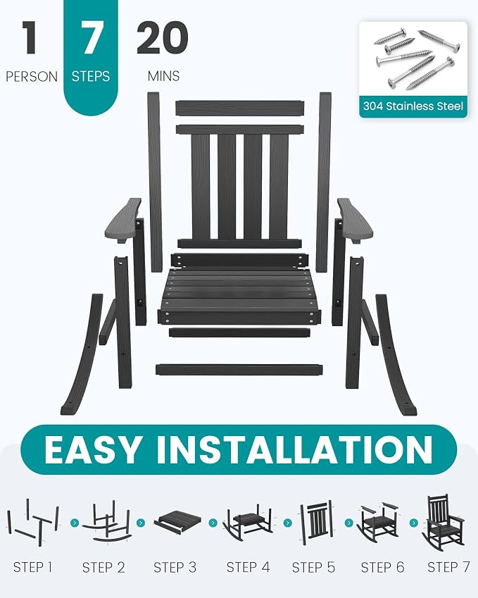 SERWALL Outdoor Rocking Chair Set of 4, HDPE Rocking Chair - Image 7