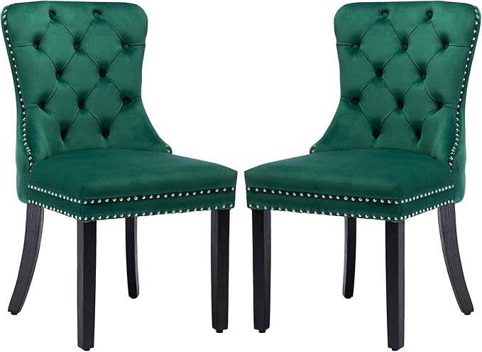 KCC Velvet Dining Chairs Set of 2, Upholstered High-end Tufted Dining Room Chair by KCC